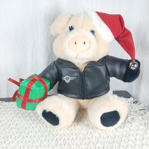 Vintage 1999 Harley Davidson Licensed Plush Christmas Pig 10" Sitting